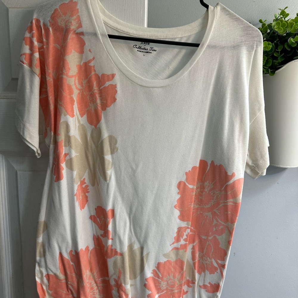 J. Crew Women's Short Sleeve Top - White and Coral Floral